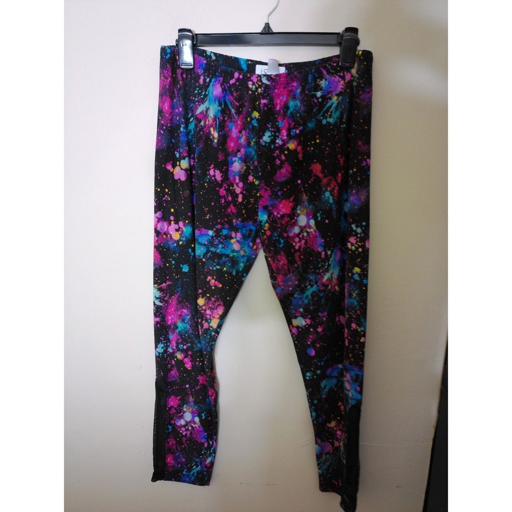 No Boundaries Leggings Women M Black Multicolor Splatter Galaxy Mesh Artistic